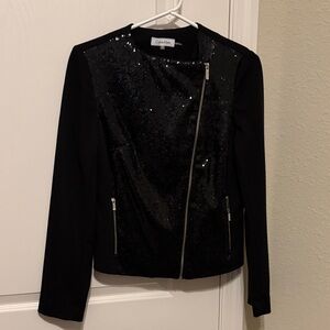 Calvin Klein Black Sequin Asymmetrical Zip Jacket